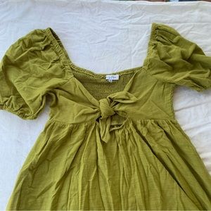 Green 100% cotton front tie dress